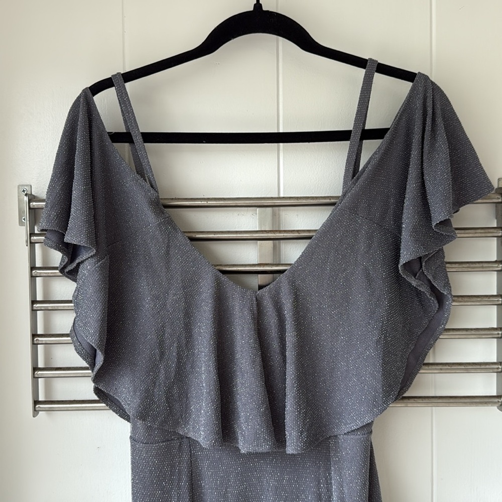 Show Me Your Mumu Renee Ruffle Maxi Dress Dancing Queen Smoke Grey Bridesmaid - Picture 4 of 10